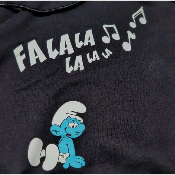 Smurfs Fleece Hoodie Womens M Black Pockets Mushroom Graphic Print Sweatshirt - Picture 10 of 16